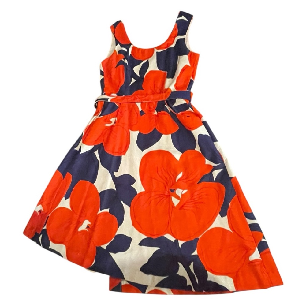 Floral Midi Dress in Red and Blue